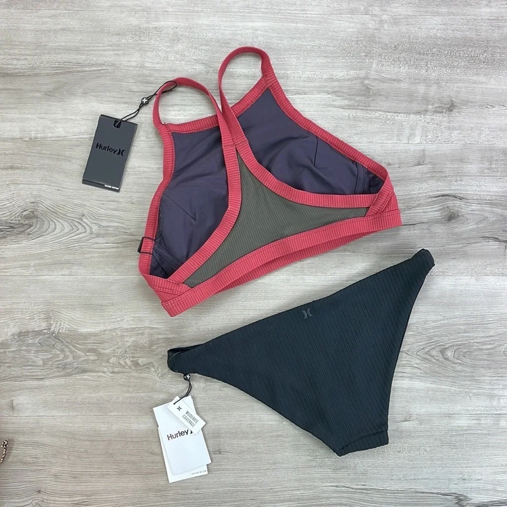 ☀️HURLEY☀️ QD MRITM HIGH NECK RIB MOD SURF BOTTOM BIKINI SET